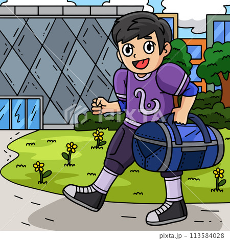 American Football Player with Sports Bag Colored 113584028