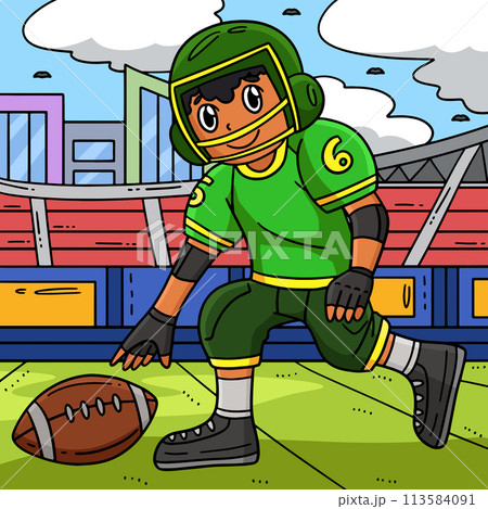 American Football Player with Ball Colored Cartoon American Football Player with Ball Colored Cartoon 113584091