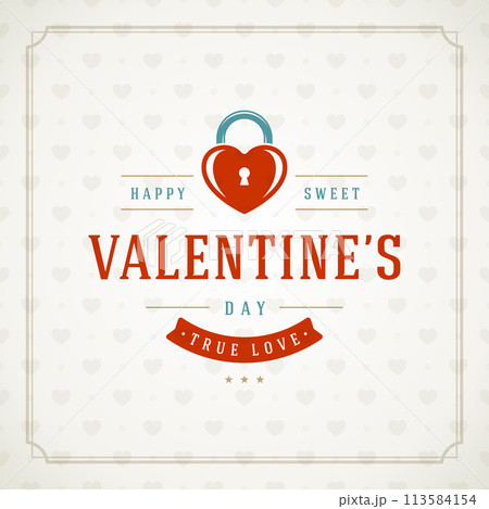 Valentines Day Greeting Card or Poster Vector illustration. Retro typography design and texture background 113584154