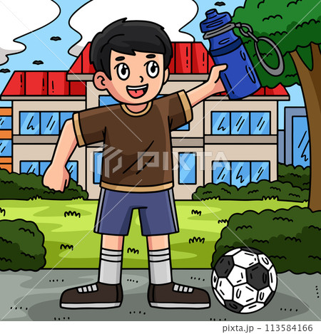 Soccer Boy with Water Bottle Colored Cartoon Soccer Boy with Water Bottle Colored Cartoon 113584166