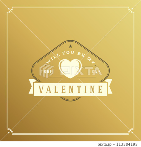 Valentine's Day greeting card or poster vector illustration. Retro typographic design and heart shape on golden style background Valentine's Day greeting card or poster vector illustration. Retro typographic design and heart shape on golden style background 113584195