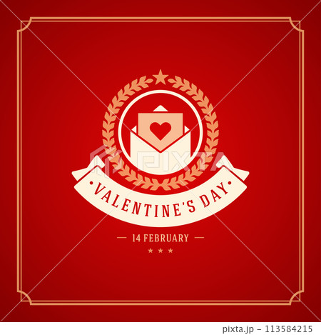 Valentine's Day Greeting Card or Poster Vector illustration. Retro typography design and texture background 113584215