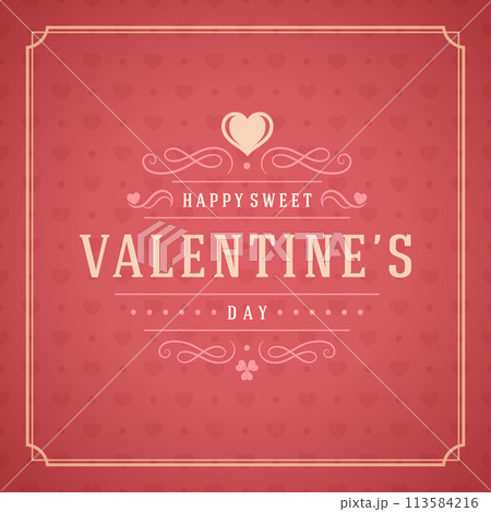 Valentine's Day Greeting Card or Poster Vector illustration. Retro typography design and texture background 113584216