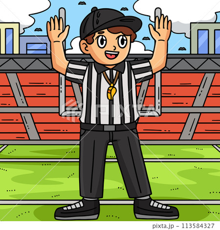 American Football Referee Colored Cartoon  113584327