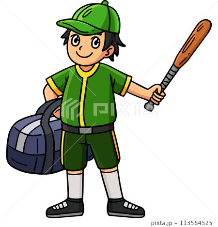 Girl with a Sports Bag and Baseball Bat Clipart Girl with a Sports Bag and Baseball Bat Clipart 113584525