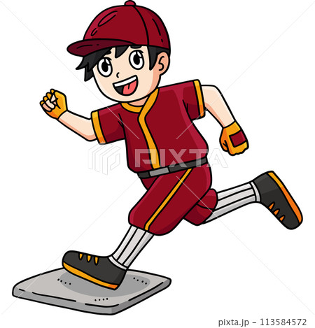 Baseball Boy Reaching Base Cartoon Colored Clipart 113584572