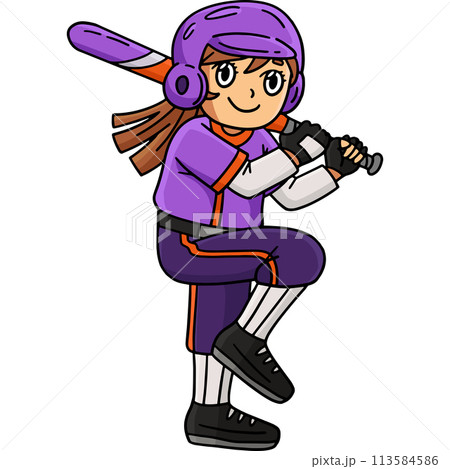 Girl Bracing Baseball Bat Cartoon Colored Clipart 113584586