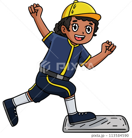 Baseball Girl Reaching Base Cartoon Clipart  113584590