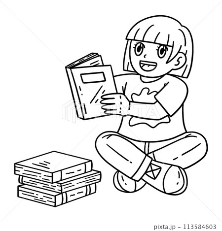 First Day of School Child Reading a Book Isolated  113584603
