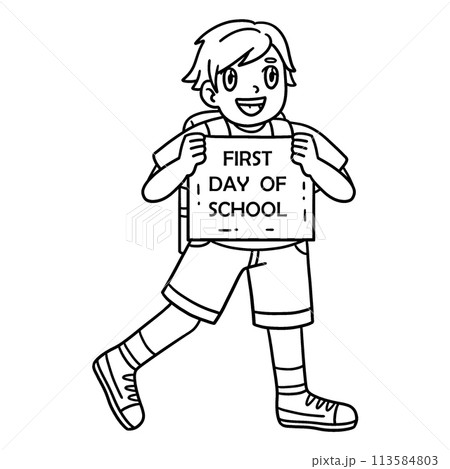 First Day of School Child with a Sign Isolated  113584803