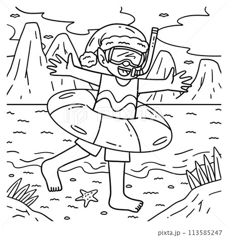 Christmas in July Elf with Snorkel Coloring Page 113585247