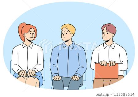 Male applicants look at female rival 113585514