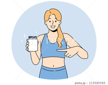 Smiling sportswoman recommend protein 113585593