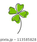 Line art clover four green leaf isolated on white background. St. Patrick day symbol. Vector illustration 113585828