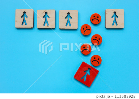 Figures and sad emoticons. Concept of depression, stress and negative emotions. 113585928