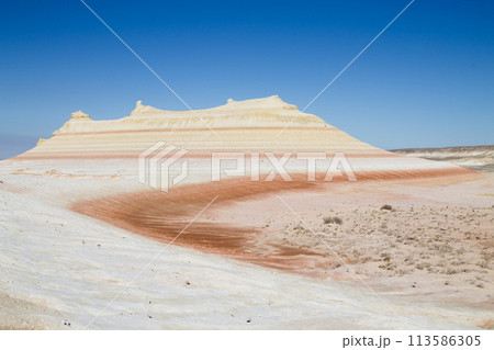 Kyzylkup rock strata landscape, Mangystau desert, Kazakhstan Kyzylkup rock strata landscape, Mangystau desert, Kazakhstan 113586305