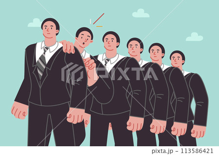 Line of brave businessmen and one frightened guy waiting for interview for position of manager 113586421