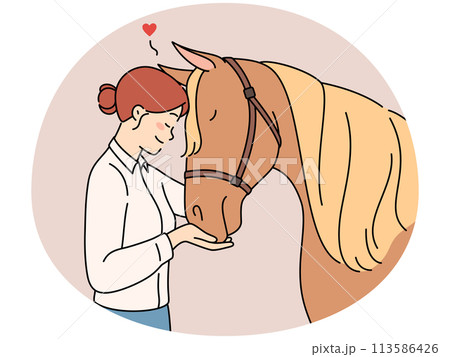 Happy woman hugging horse 113586426