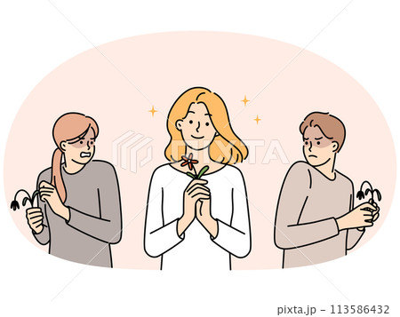 Jealous people envy happy optimistic girl Jealous people envy happy optimistic girl 113586432