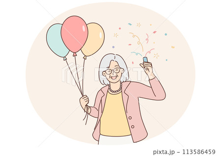 Smiling elderly grandmother celebrate birthday Smiling elderly grandmother celebrate birthday 113586459