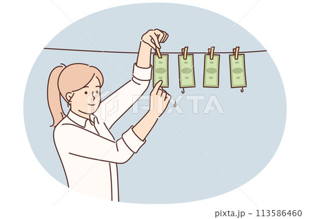 Smiling businesswoman handing money on ropes Smiling businesswoman handing money on ropes 113586460