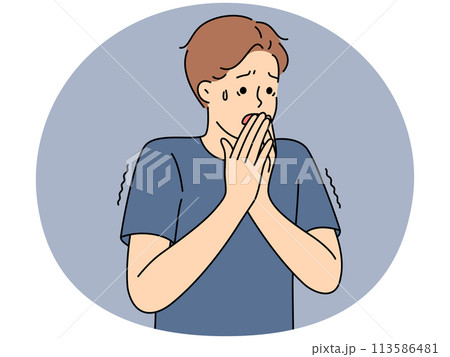 Unhappy man suffer from fear Unhappy man suffer from fear 113586481