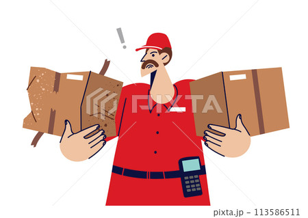 Clumsy courier damaged and dented one of boxes while delivering or moving parcel 113586511