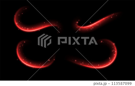 Red light trails, glowing motion effect. Hot air flow effect, warm heating wind. 113587099