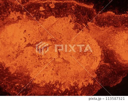 Aerial view of the texture of a solidifying lava field 113587321