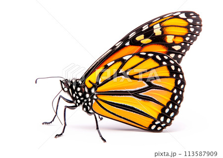 Beautiful Monarch butterfly isolated on a white background. Side view 113587909