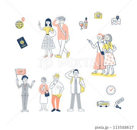 トラベルイメージ　人物とアイテム　セット 113588617