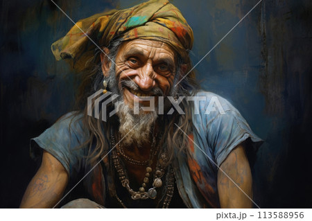 A painting of a man with a beard and scarf on his head Pirate or gypsy baron A painting of a man with a beard and scarf on his head Pirate or gypsy baron 113588956