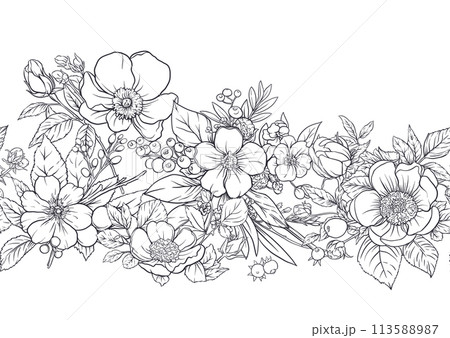 Boutonniere of wild rose flowers and berries 113588987