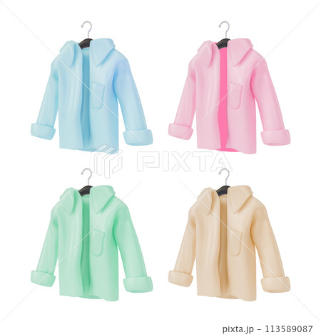 3d Different Color Shirt Set Cartoon Design Style Trendy Fashion Female or Male Casual Clothes. Vector illustration 113589087