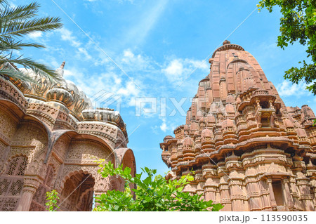 Front view inside of Mandore Gardens with amazing cenotaphs, ruins and temples 113590035