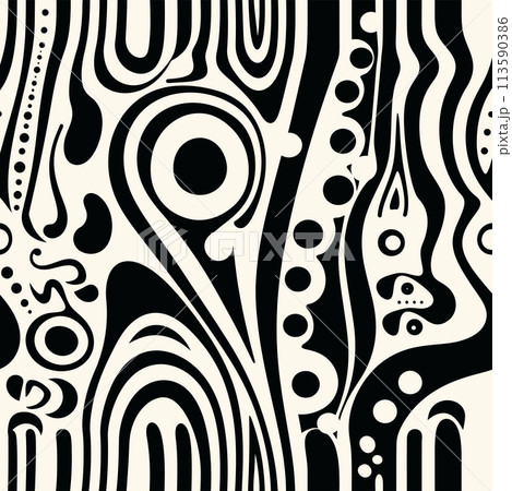 Artistic black and white motif in a textile pattern resembling a painting 113590386