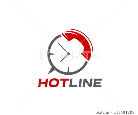 Call center icon for customer support service or hotline help, vector symbol. Hotline icon of telephone receiver and clock for client assistance, customer contact call center and agent assistant sign 113591209