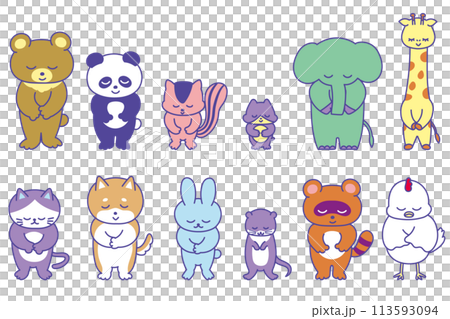 Bowing animals illustration set in pop colors Bowing animals illustration set in pop colors 113593094