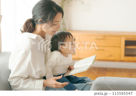 赤ちゃんに絵本を読む女性 赤ちゃんに絵本を読む女性 113593547