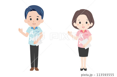 ビジネスの男女説明イラスト ベクター/かりゆし/アロハシャツ 113593555