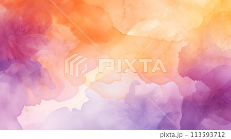 水彩画風背景用素材：優しく淡い紫とオレンジ 113593712