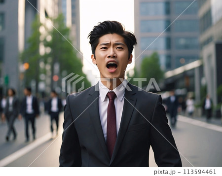 叫ぶスーツの男性 [AI生成・プロ仕上げ] 113594461