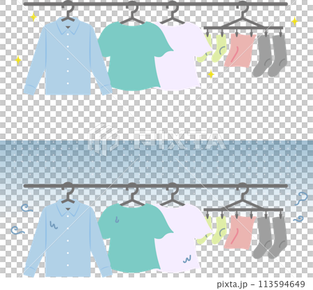 將半乾的衣物和已乾的衣物懸掛晾乾 113594649