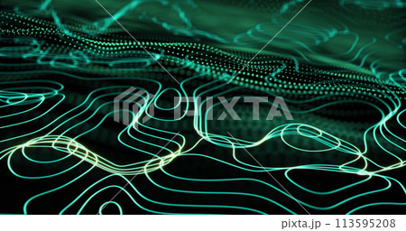 Image of network of connections with green mesh of data transfer 113595208