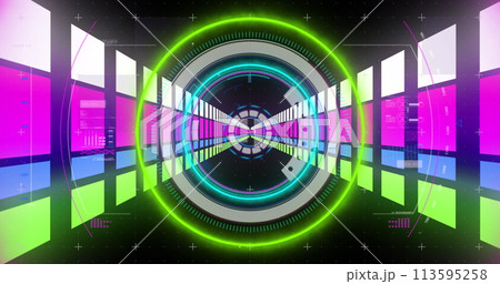 Image of scope scanning over neon tunnel of data transfer 113595258