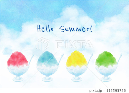 水彩風のかき氷の背景イラスト 113595736