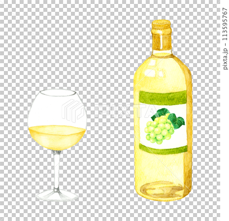 白酒瓶酒杯手繪水彩插畫素材飲料（酒精） 113595767