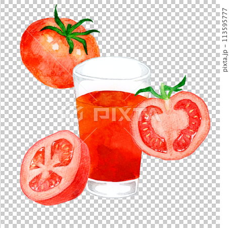 トマトジュース　飲み物の手描き水彩イラスト素材 113595777