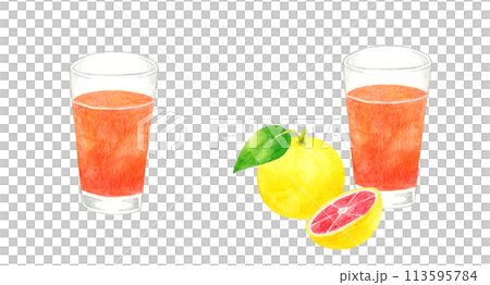 Grapefruit juice (pink grapefruit) Hand-drawn watercolor illustration of a drink 113595784