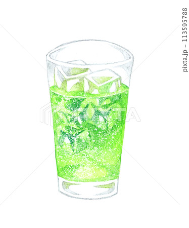 メロンソーダと 飲み物の手描き水彩イラスト素材 メロンソーダと 飲み物の手描き水彩イラスト素材 113595788